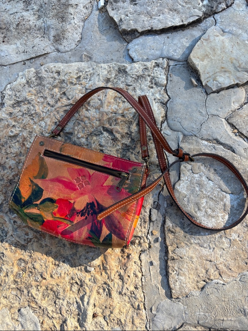 Patricia Nash Floral Crossbody in Brown and Pink Leather